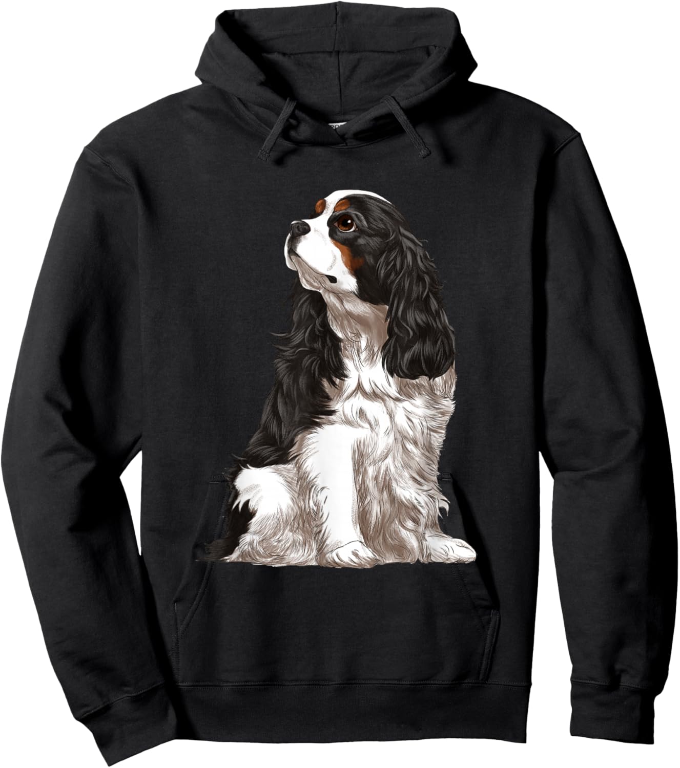 Sitting Dog Tri-Color Cavalier King Charles Spaniel Hoodie - Hoodie | Black
