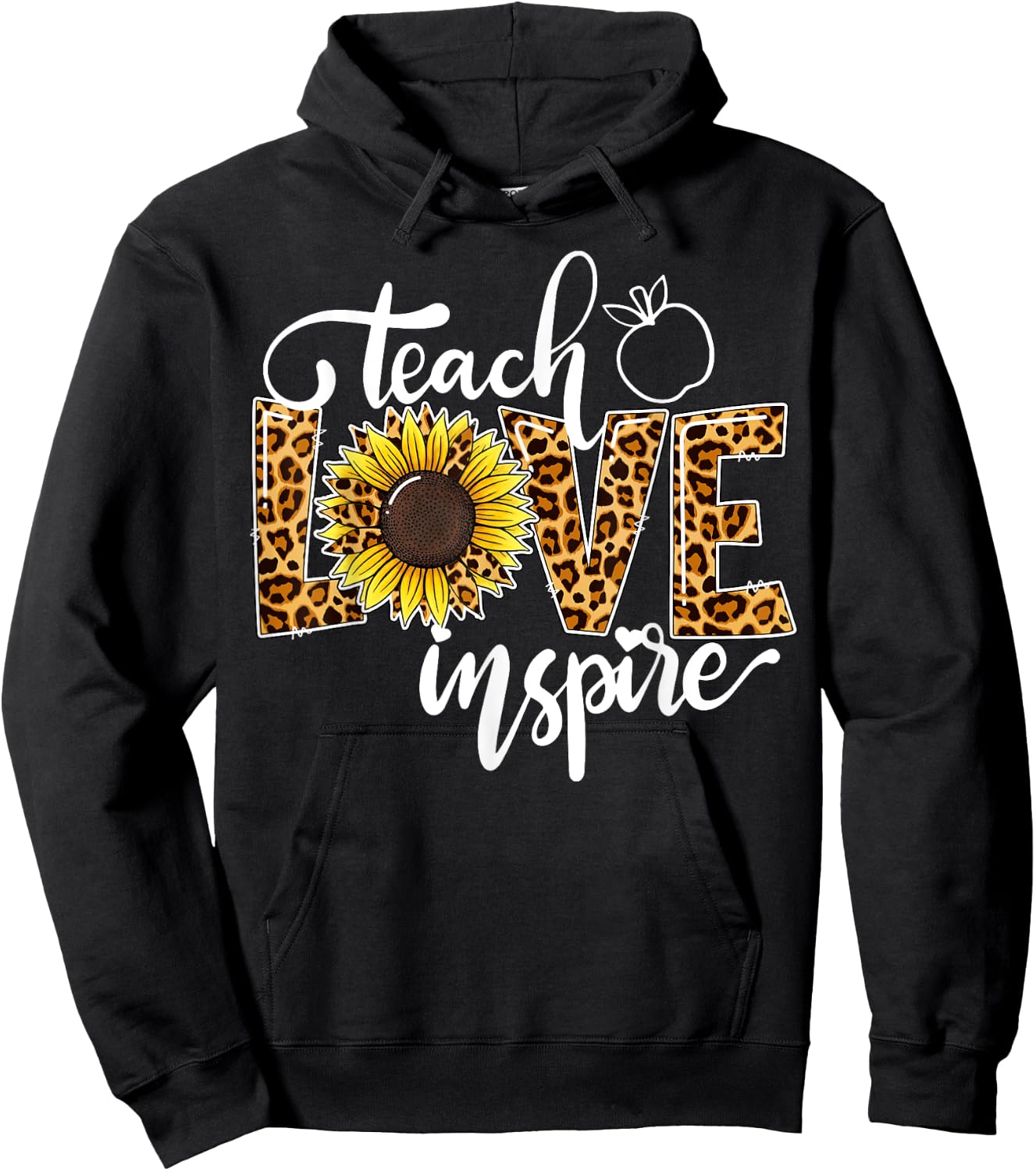 Teach Love Inspire Cute Sunflower Leopard Cheetah Print Hoodie - Hoodie | Black