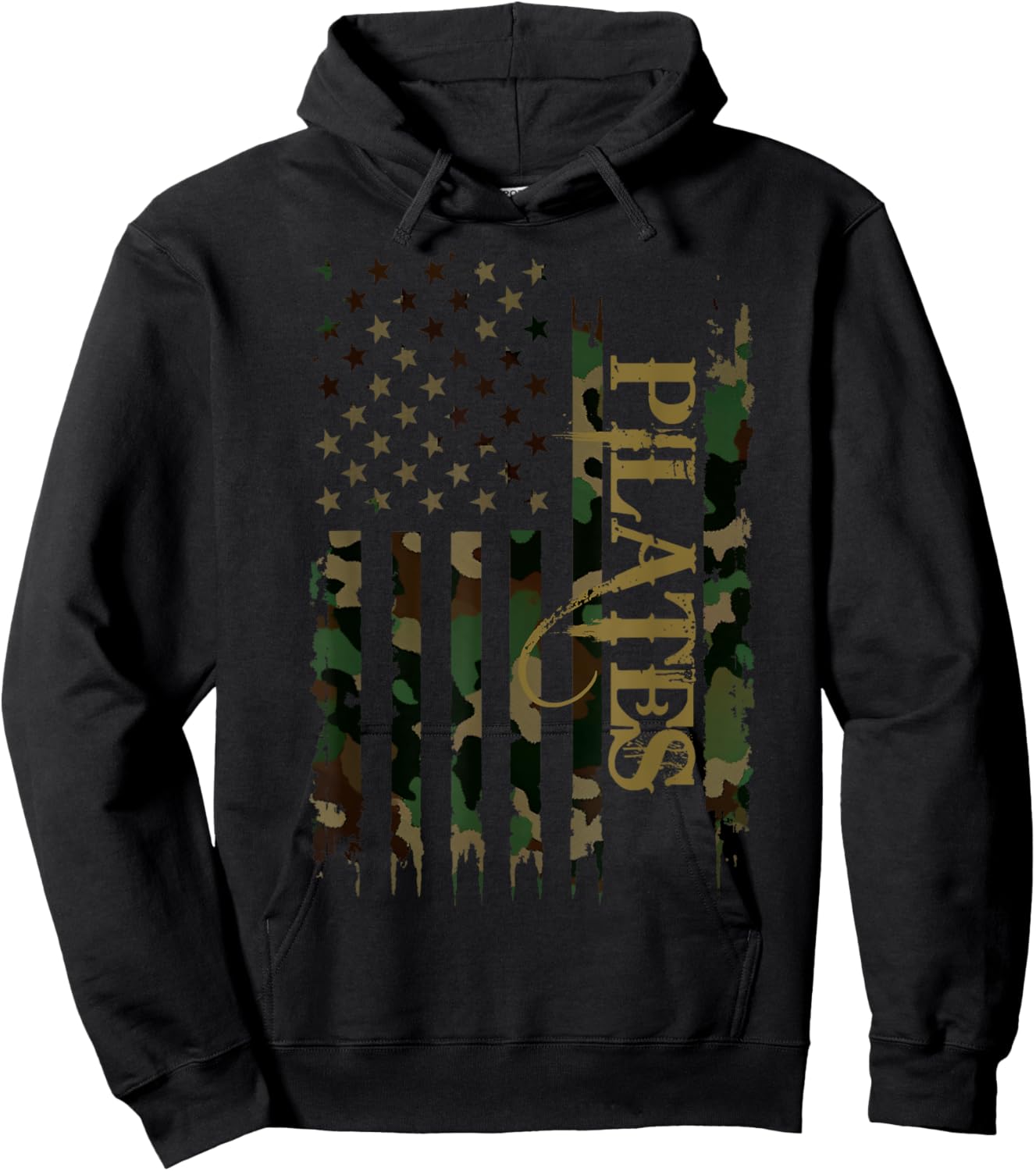 Pilates United States Distressed Camo w US Flag Hoodie - Hoodie | Black