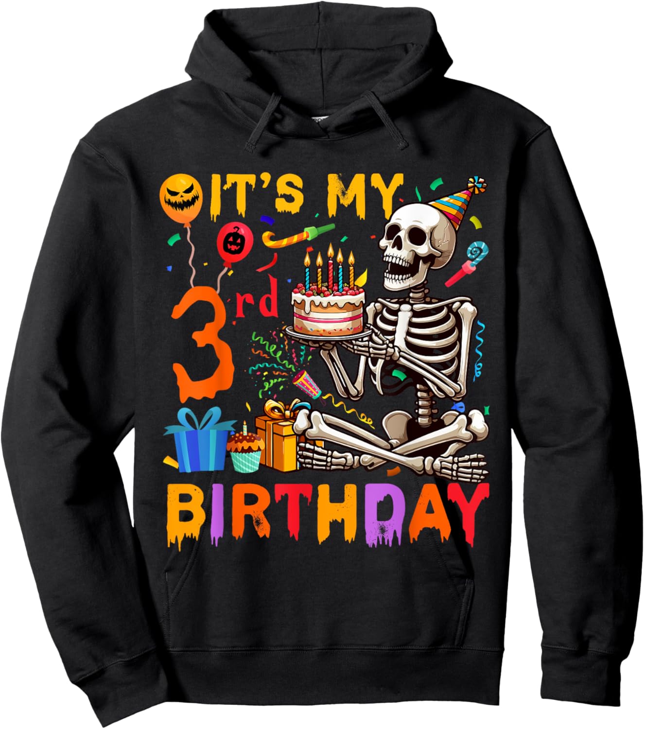 It's My 3rd Birthday Halloween Skeleton Matching Party Hoodie - Hoodie | Black