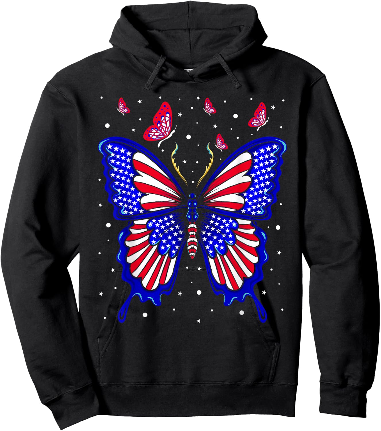 American Flag Butterfly 4th Of July Patriotic Women Hoodie - Hoodie | Black