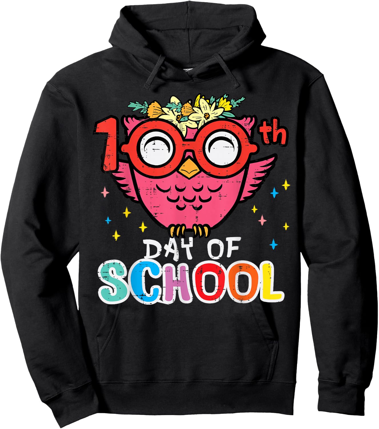 100th Day Of School Owl 100 Days Girls Boys Kids Teacher Hoodie - Hoodie | Black