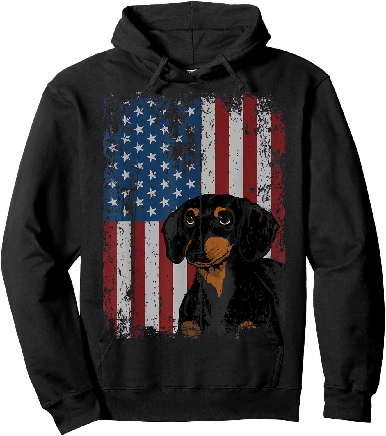 Dachshund American Flag Patriotic Dachshund Owner Gift Hoodie - Hoodie | Black