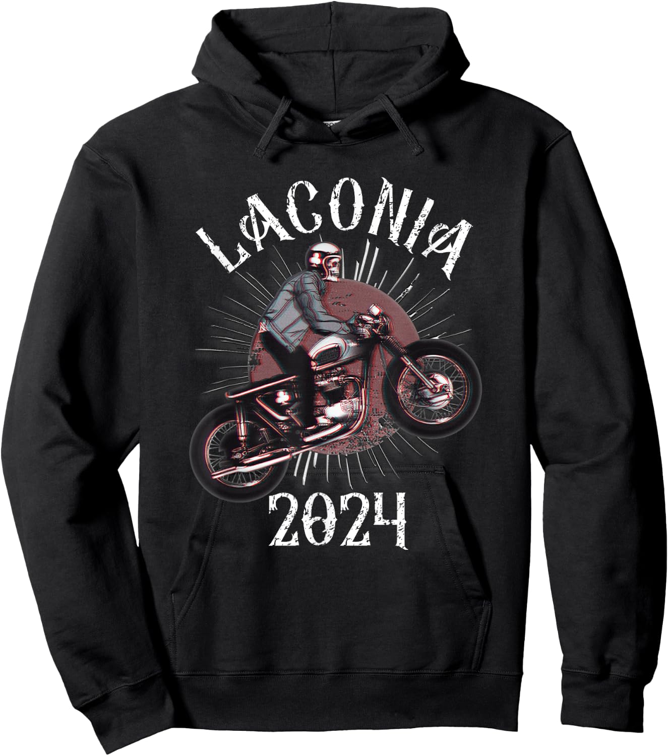 Vintage Laconia Bike Rally 2024 Weirs Beach NH Skull Biker Hoodie - Hoodie | Black