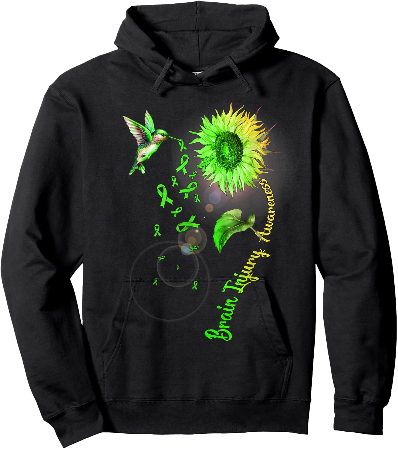 Brain Injury Sunflower Hummingbird Hoodie - Hoodie | Black
