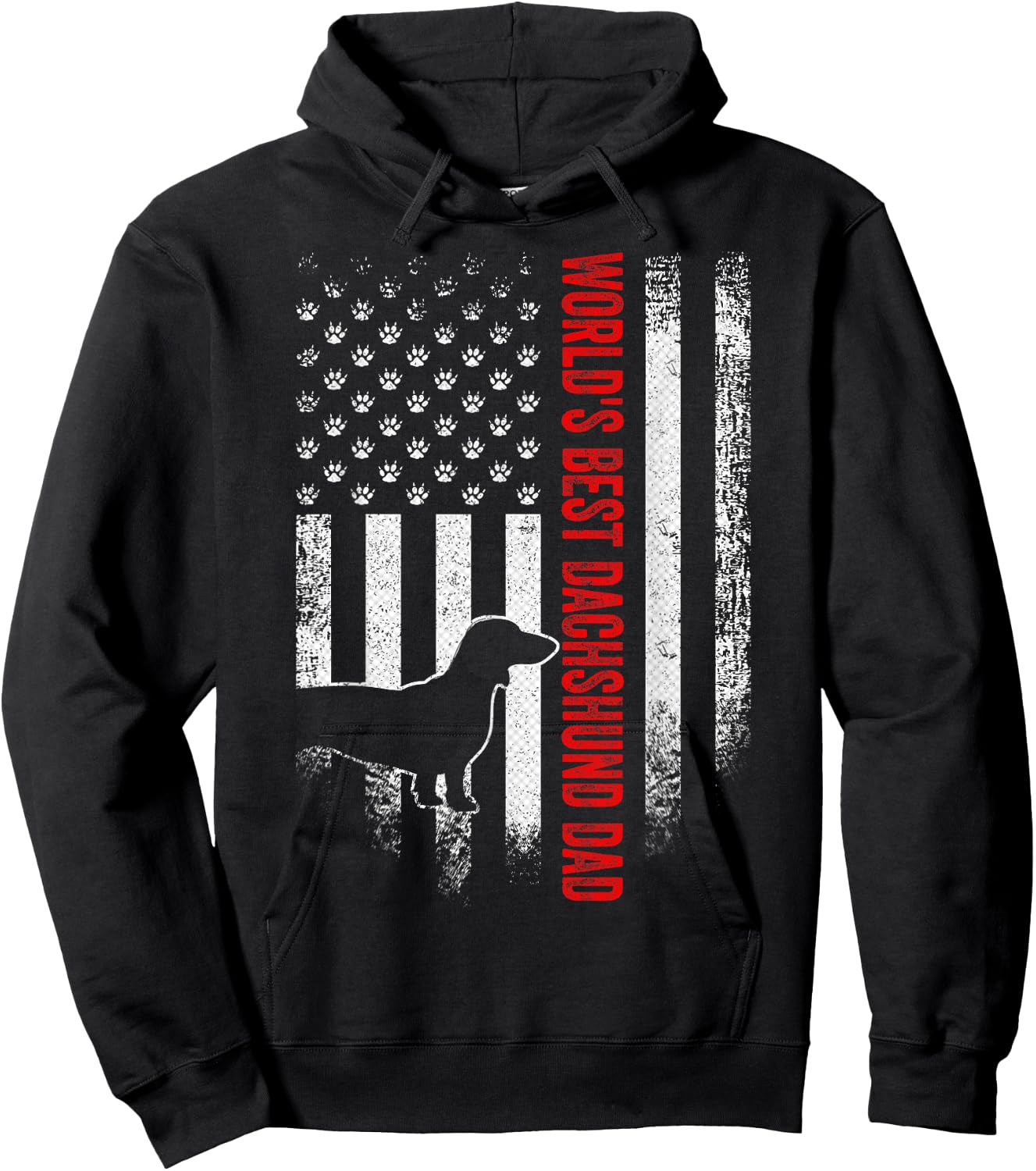 Vintage American Flag World's Best Dachshund Dad Silhouette Men Hoodie - Hoodie | Black