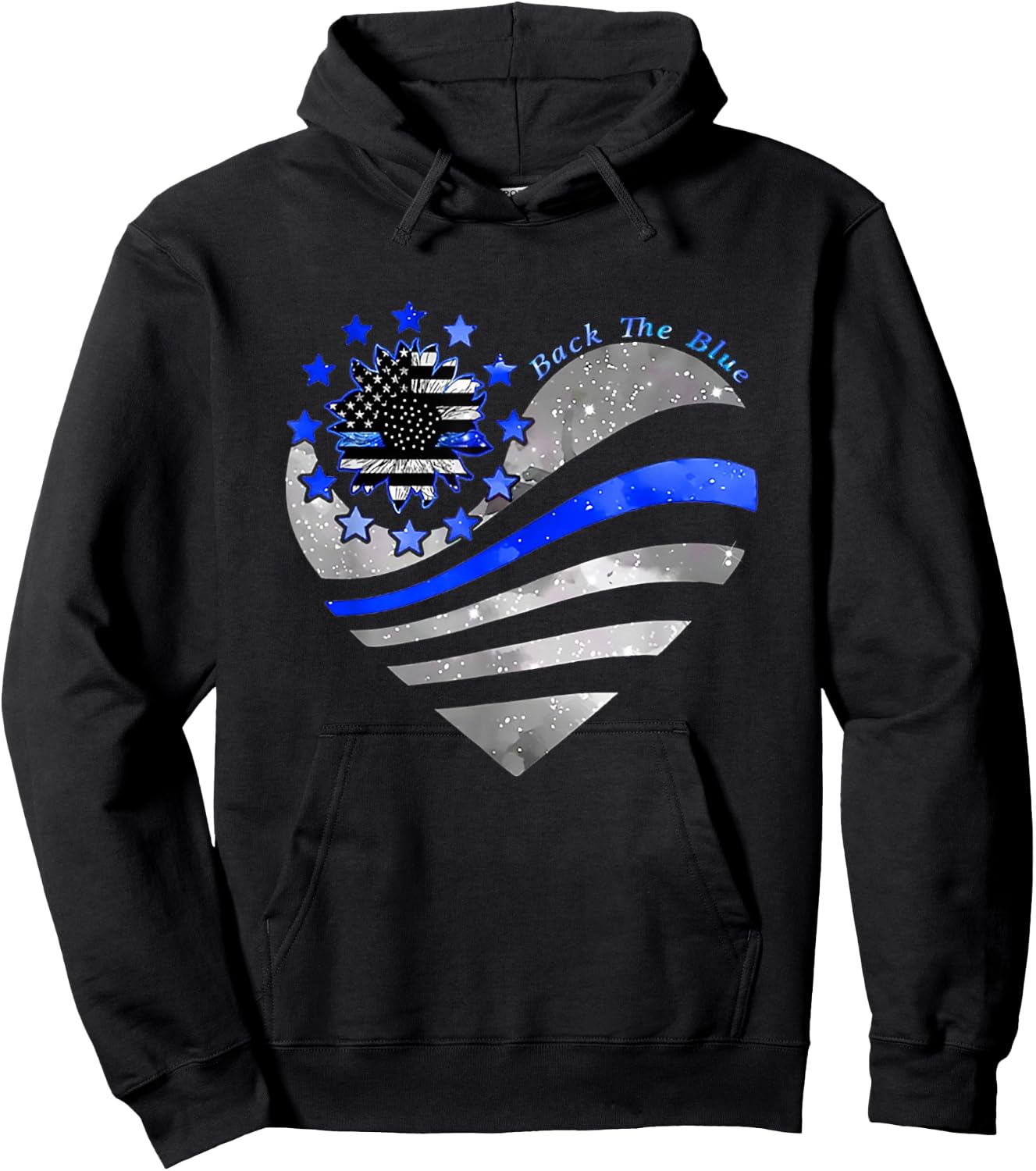 Sunflower Thin Blue Line Police Heart Back The Blue Law Enfo Hoodie - Hoodie | Black