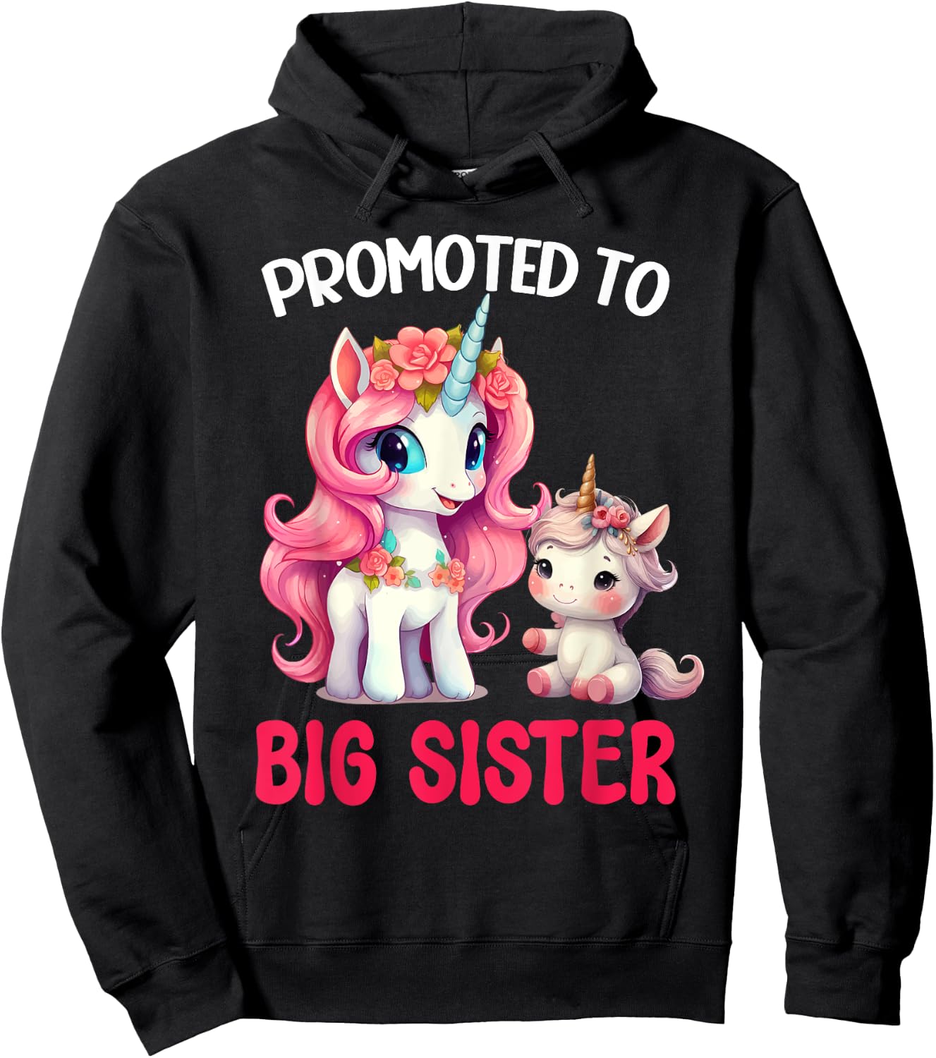 Promoted to Big Sister Girls Cute Unicorn Older Sister Hoodie - Hoodie | Black