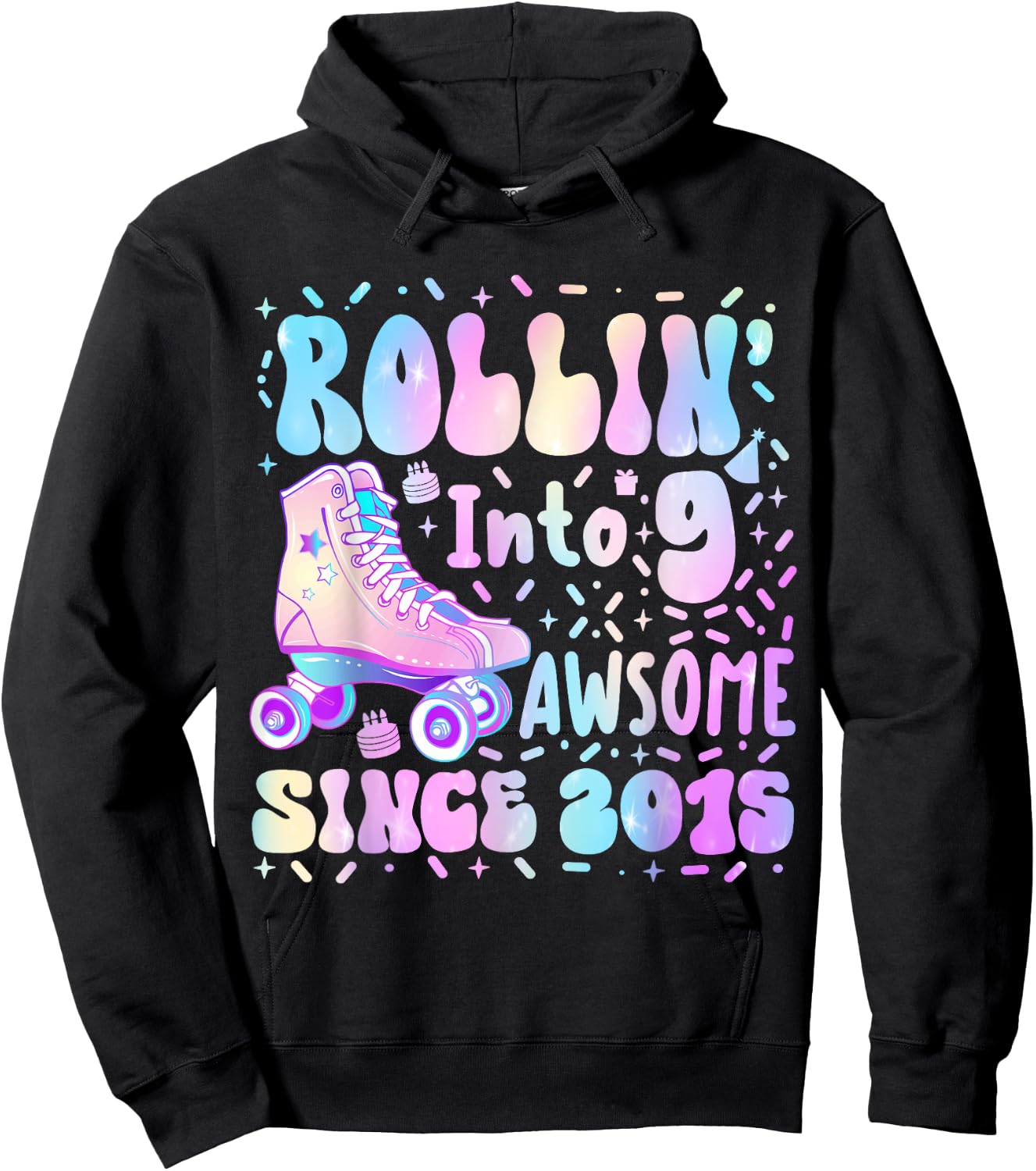 Roller Skate 9th Birthday Rolling Into 9 Since 2015 Girl Boy Hoodie - Hoodie | Black