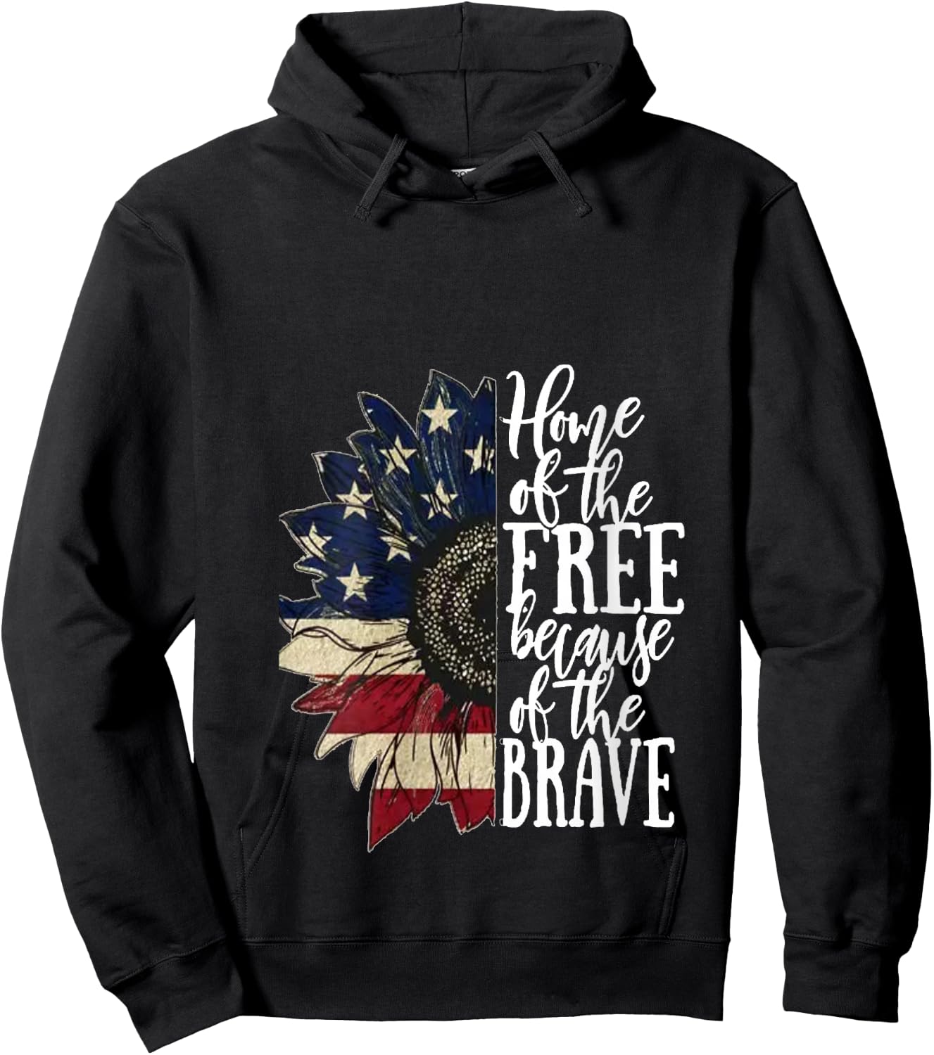 American Flag Patriot Home of The Free Because of The Brave V-Neck Hoodie - Hoodie | Black