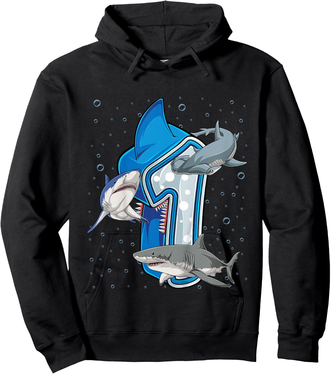 Kids 1st Birthday Boys Shark 1 year Old Ocean Shark B-day Hoodie - Hoodie | Black