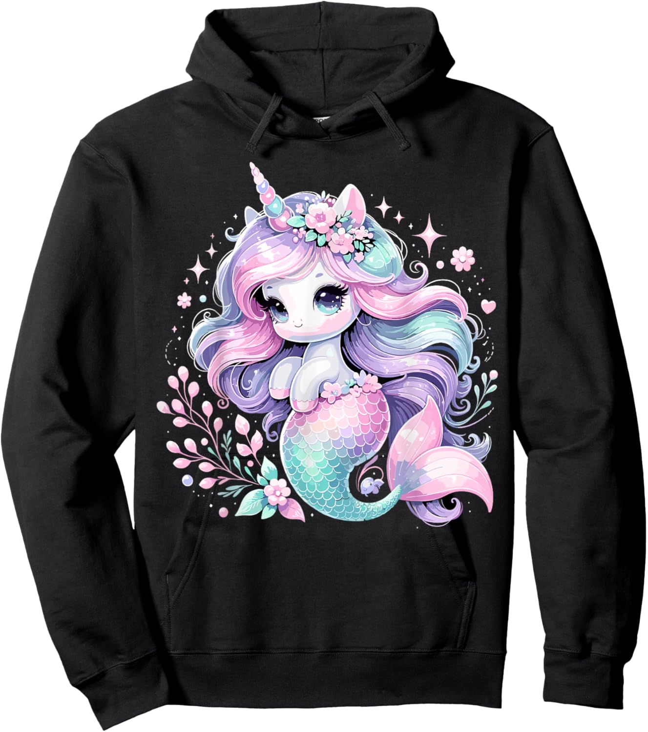 Unicorn Mermaid Girls Birthday Party Mermicorn Hoodie - Hoodie | Black