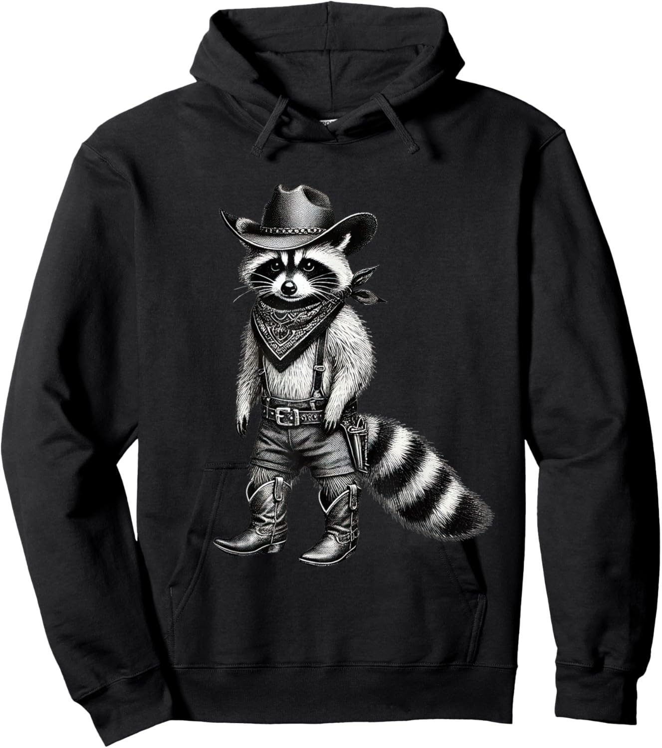 Vintage Raccoon Cowboy Funny Trash Cat Panda Western Country Hoodie - Hoodie | Black