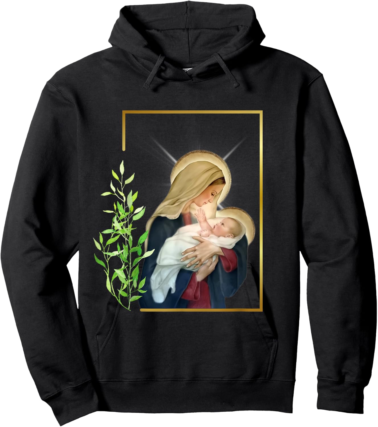Blessed Holy Virgin Mary with Child Jesus - Rosary Catholic Hoodie - Hoodie | Black