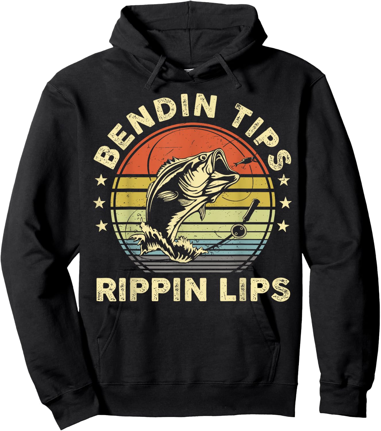 Funny Bass Fish Dad Bending Tips Rippin Lips Fishing Dad Hoodie - Hoodie | Black