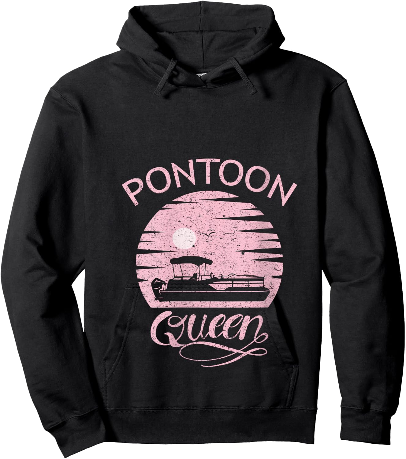 Pontoon Queen Design Funny Pontoon Boat Lover Girls Boating V-Neck Hoodie - Hoodie | Black