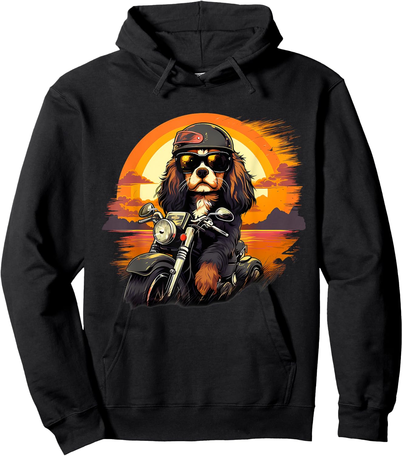 Biker Cavalier King Charles Spaniel Dog Riding Motorcycle Hoodie - Hoodie | Black