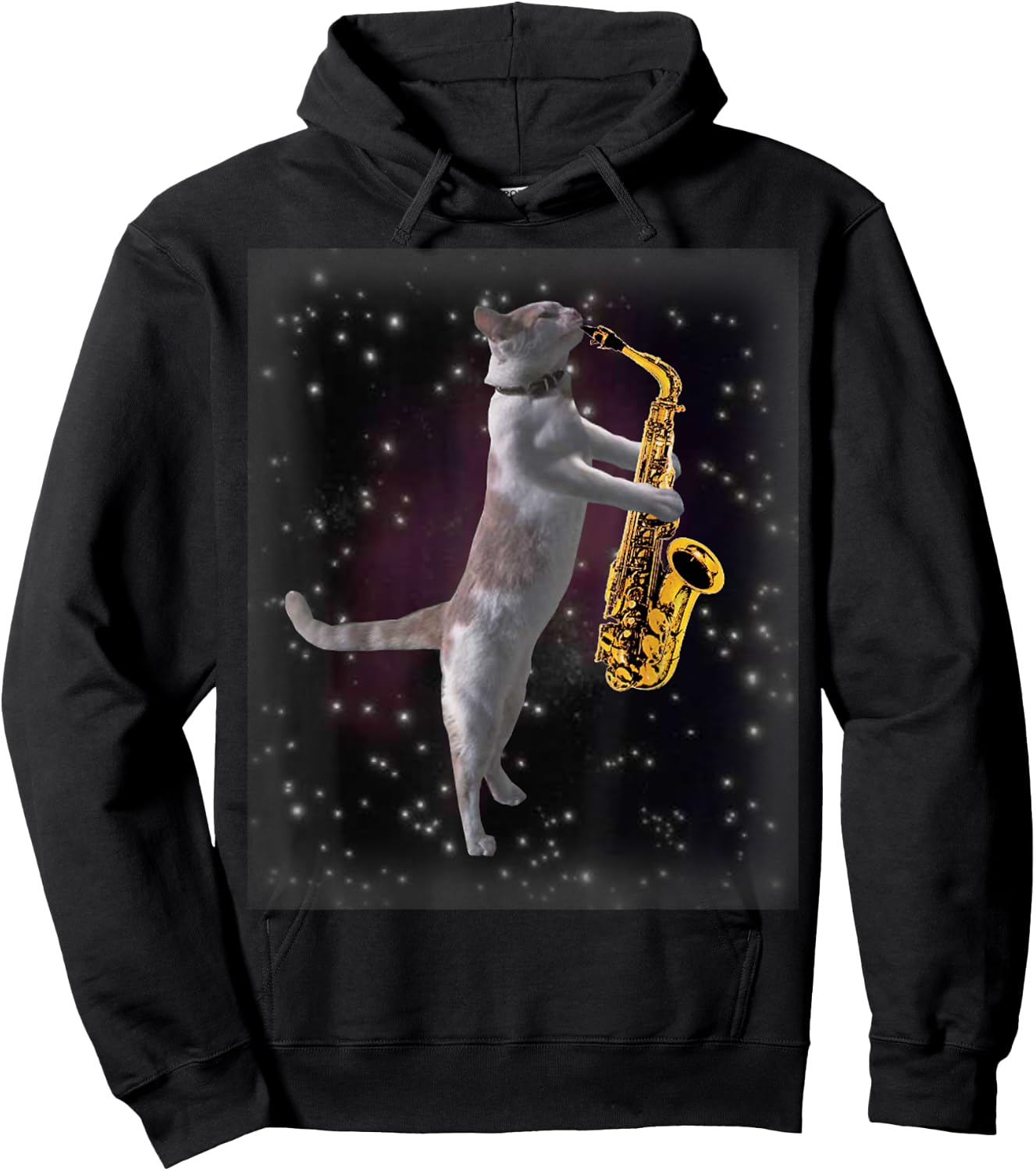 Cat Playing Saxophone | Cats In Space With Sax Hoodie - Hoodie | Black