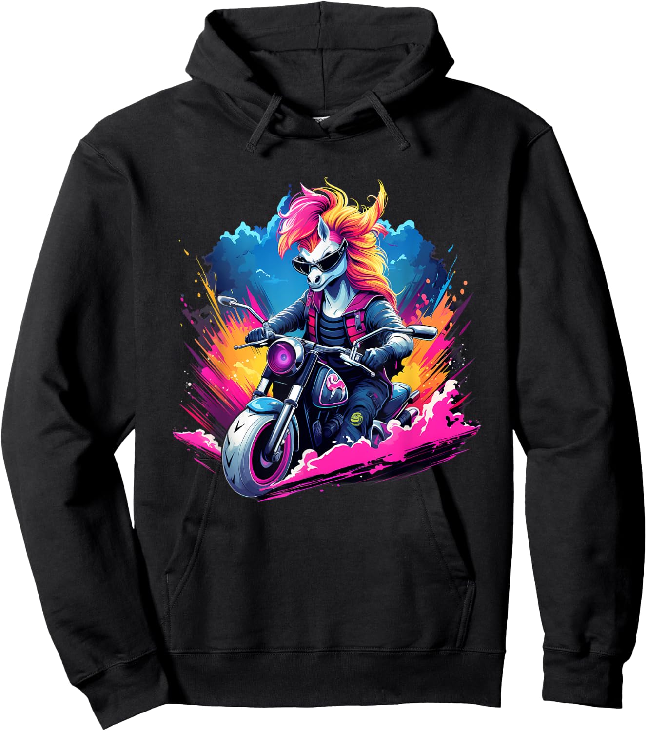 Biker Unicorn Riding Motorcycle Hoodie - Hoodie | Black
