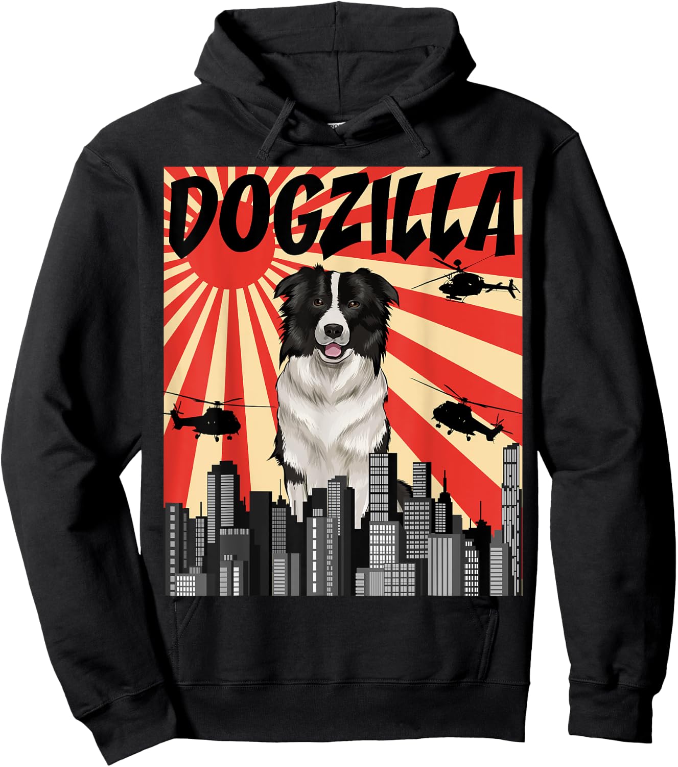 Funny Retro Japanese Dogzilla Border Collie Hoodie - Hoodie | Black