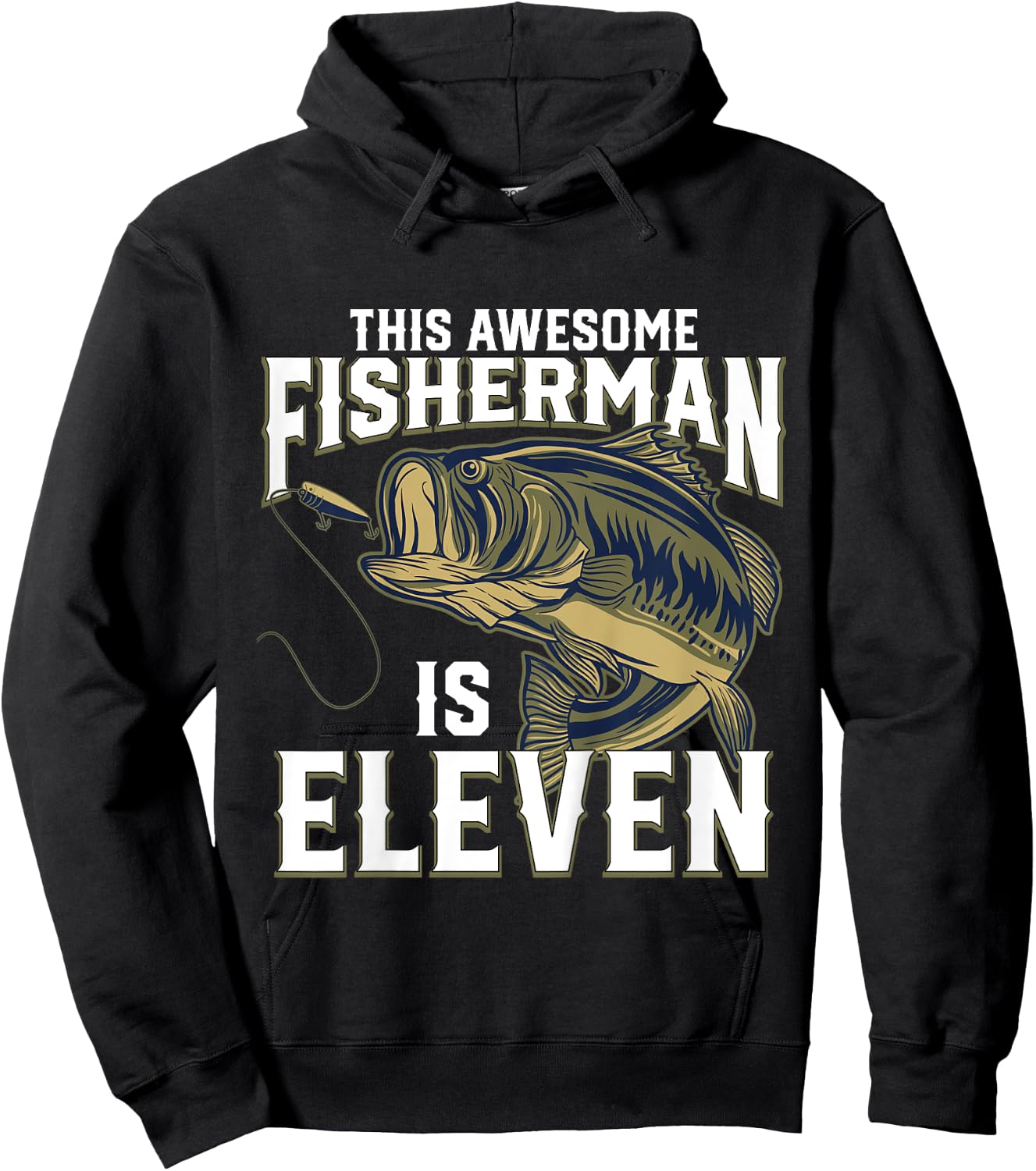 Kids 11 Year Old Fishing Birthday Party Fisherman 11th Gift Boy Hoodie - Hoodie | Black