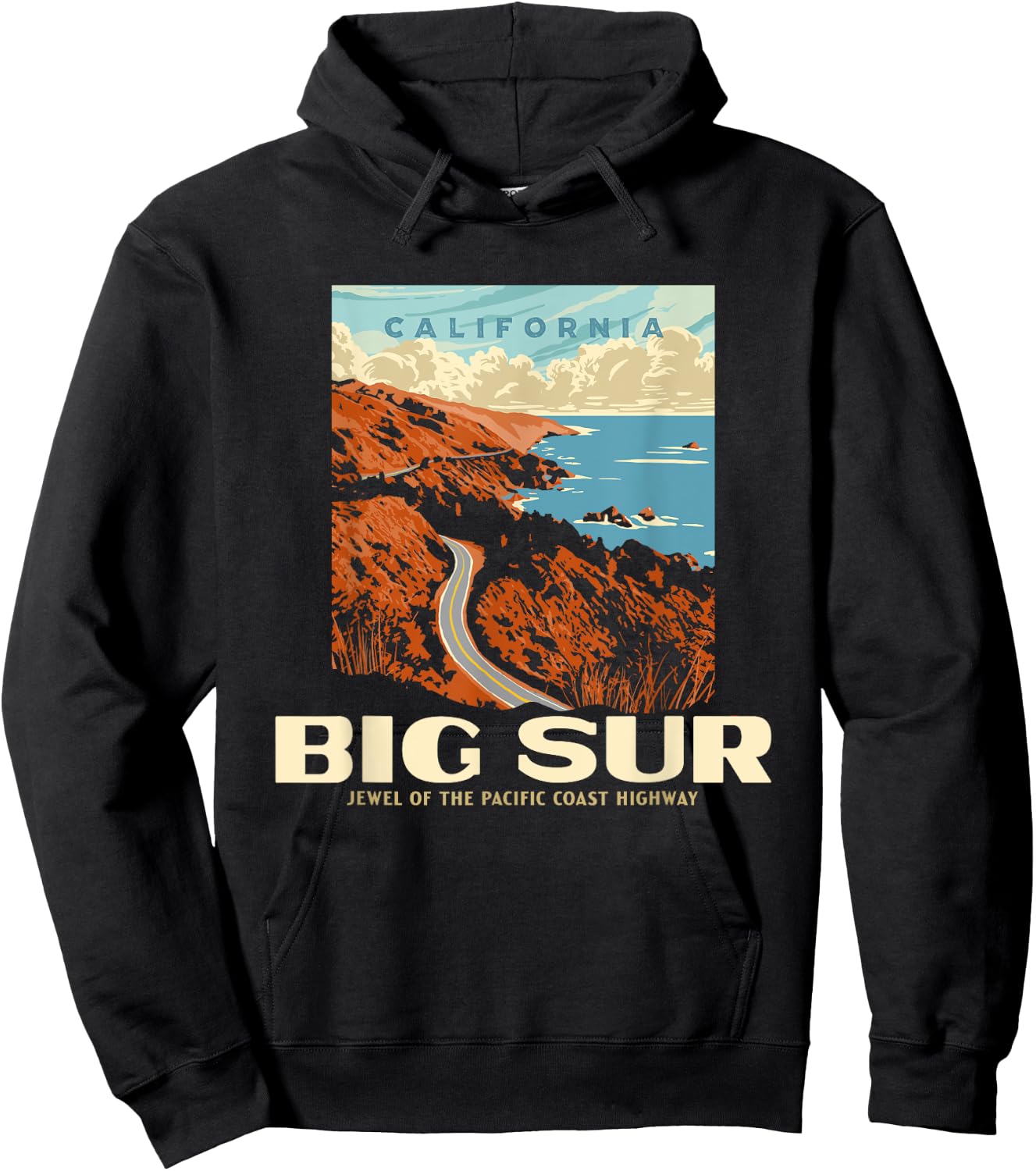 Retro Big Sur California Coast WPA Style Vintage Graphic Hoodie - Hoodie | Black