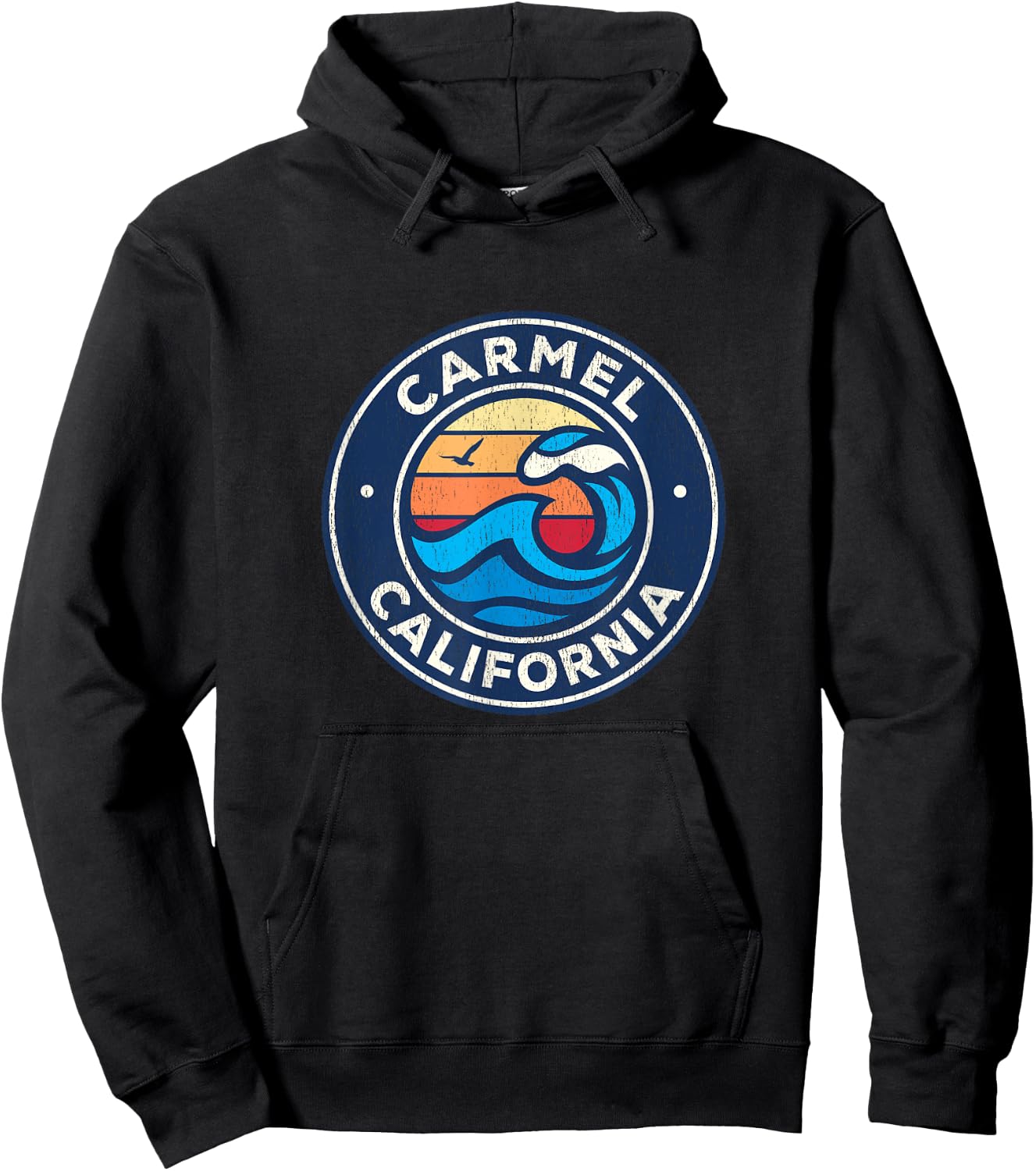 Carmel California CA Vintage Nautical Waves Design Hoodie - Hoodie | Black