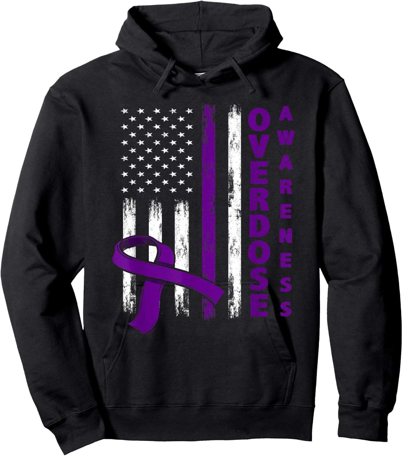 Overdose Awareness Day USA American Flag Overdose Awareness Hoodie - Hoodie | Black