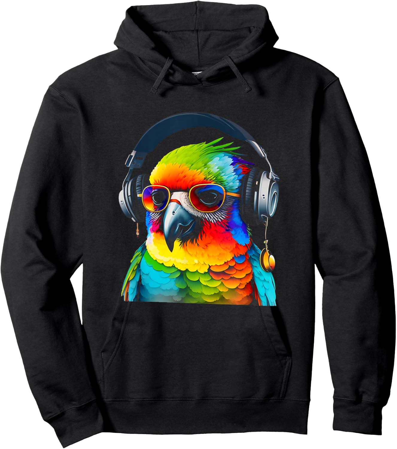 DJ Parrot with Sunglasses Headphones Music Funny Parrot Hoodie - Hoodie | Black