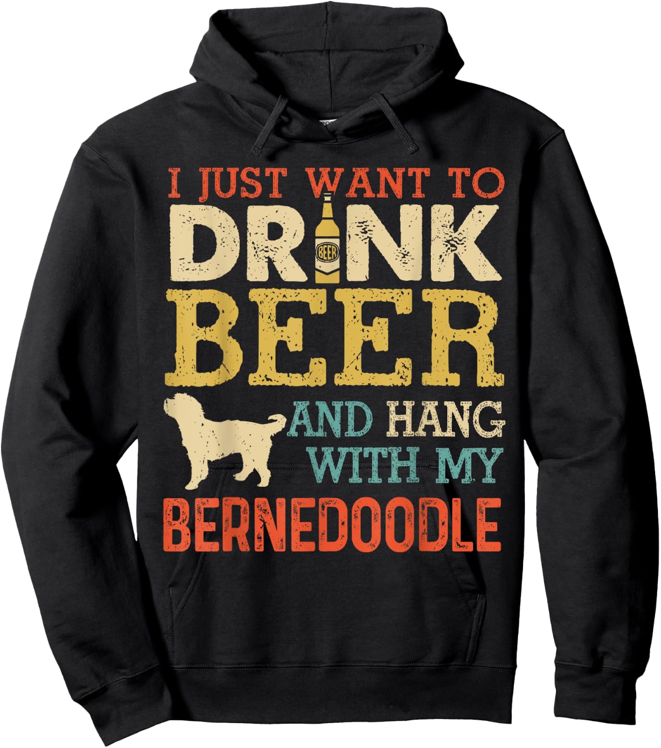 Bernedoodle Dad Drink Beer Hang With Dog Funny Men Vintage Hoodie - Hoodie | Black
