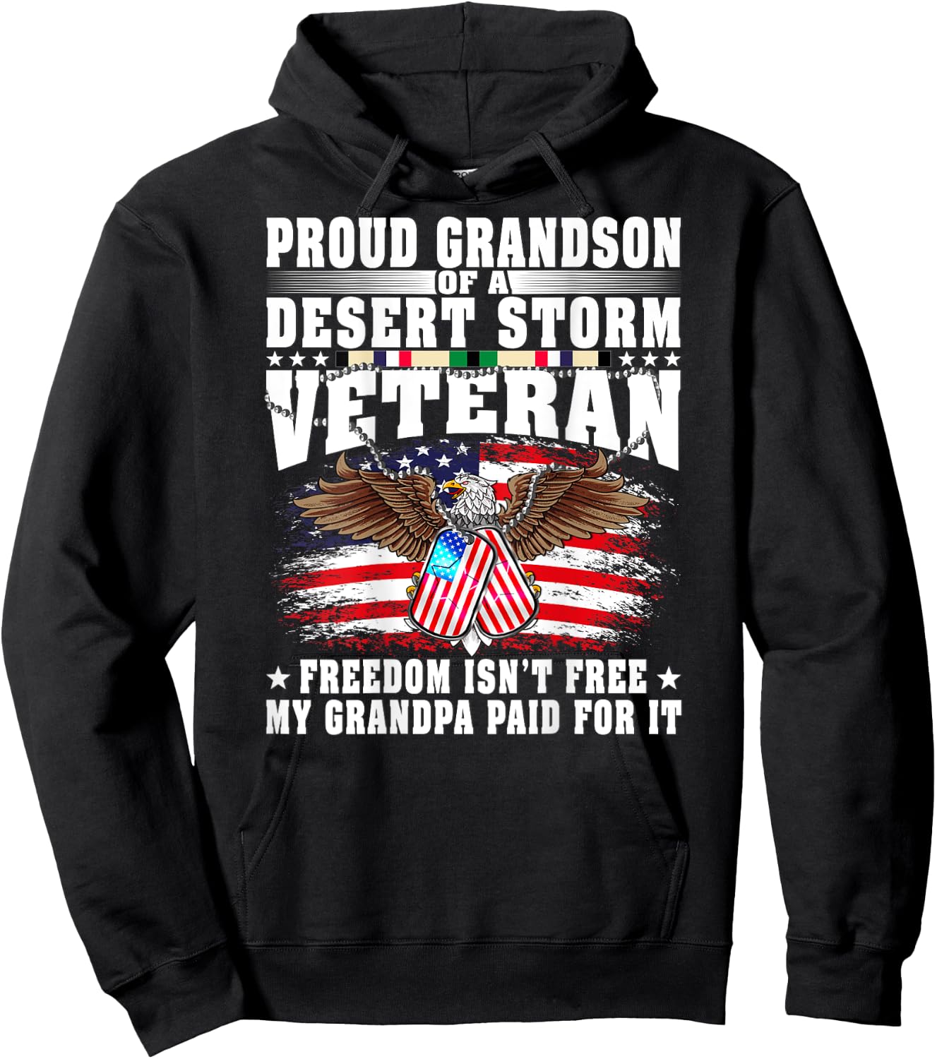 Proud Grandson Of Desert Storm Veteran Military Vet's Family Hoodie - Hoodie | Black