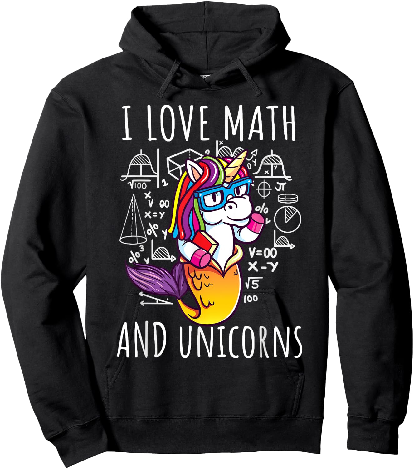 I Love Math Unicorns Shirt Mermicorn Mathematic Teacher Gift Hoodie - Hoodie | Black