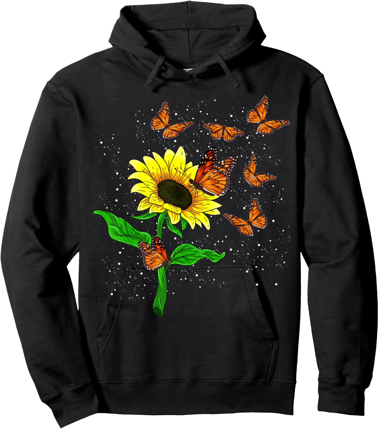Nature Yellow Flower Blossom Butterfly Floral Sunflower Hoodie - Hoodie | Black