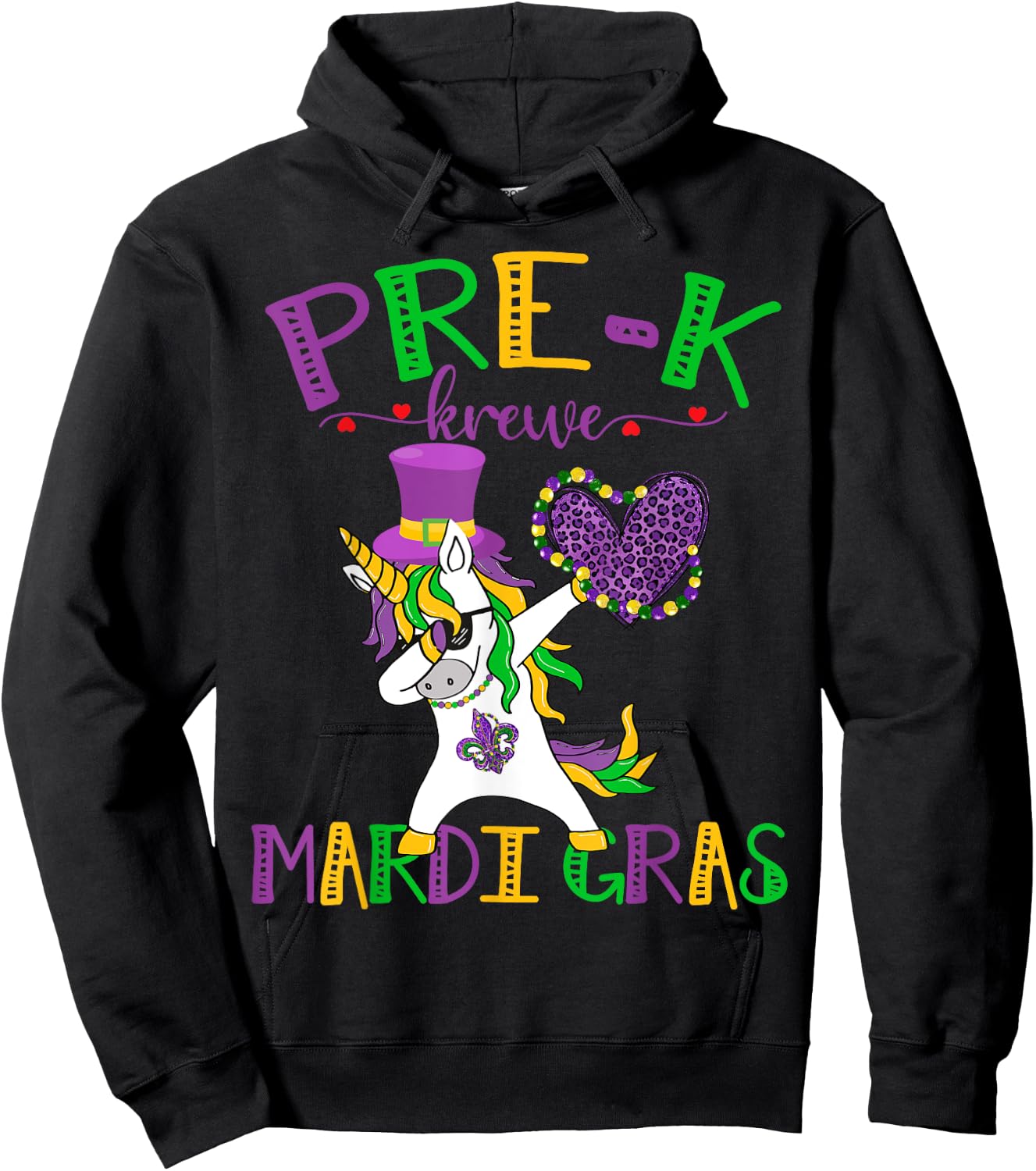 Pre-K Mardigras Unicorn Pre-K Krewe Unicorn Lover Hoodie - Hoodie | Black