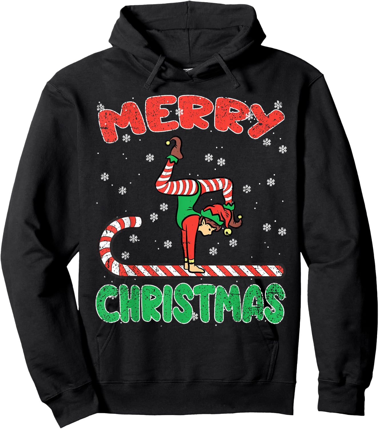 Gymnast Elf Christmas Pajama X-mas Candy Cane Snowflakes Hoodie - Hoodie | Black