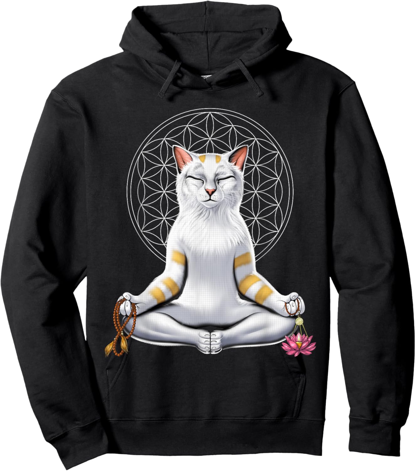 Cat Yoga Meditation Spiritual Zen Flower Of Life Men Women Kids Hoodie - Hoodie | Black