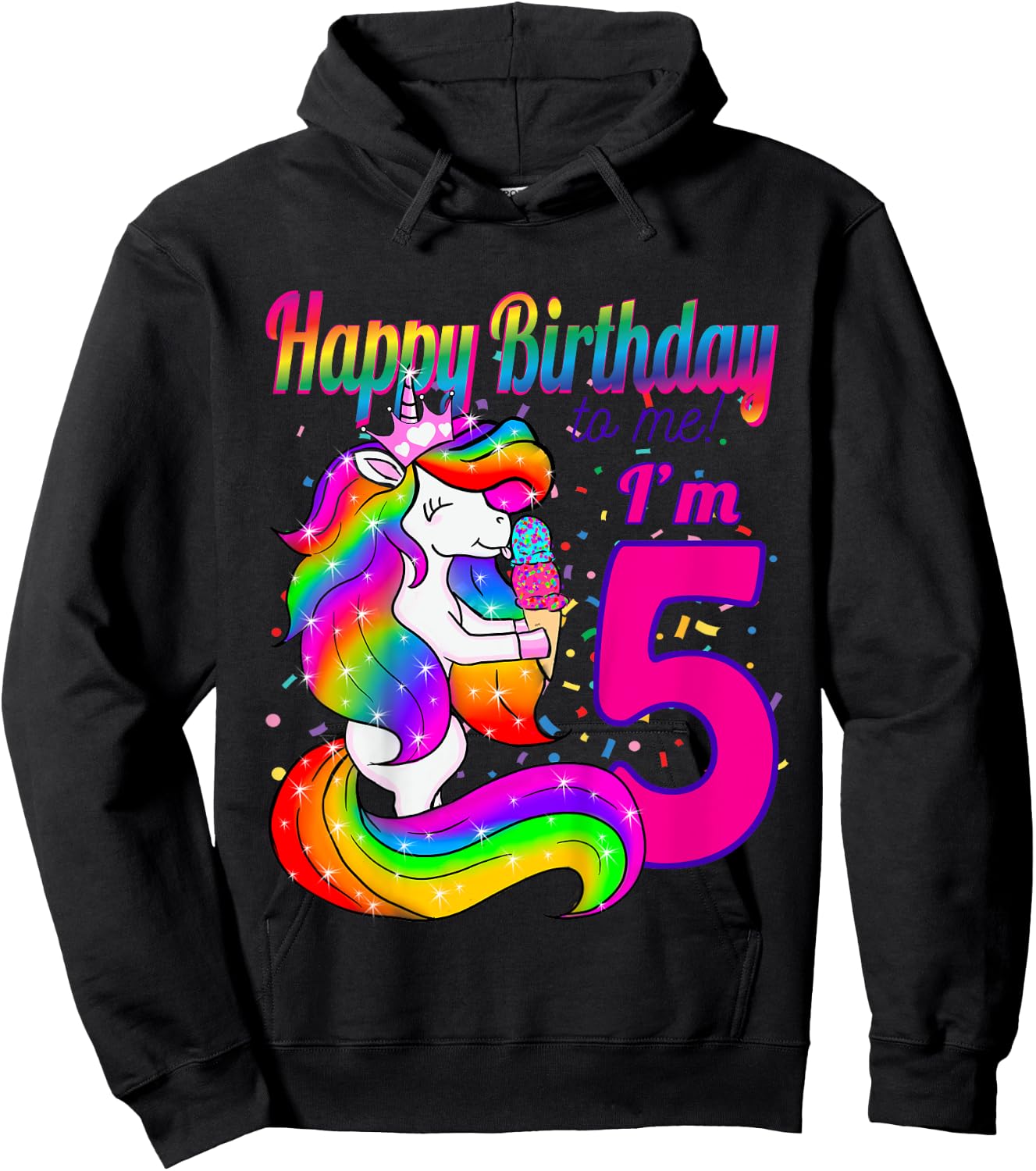 Happy Birthday to me i'm 5 years old unicorn party theme Hoodie - Hoodie | Black