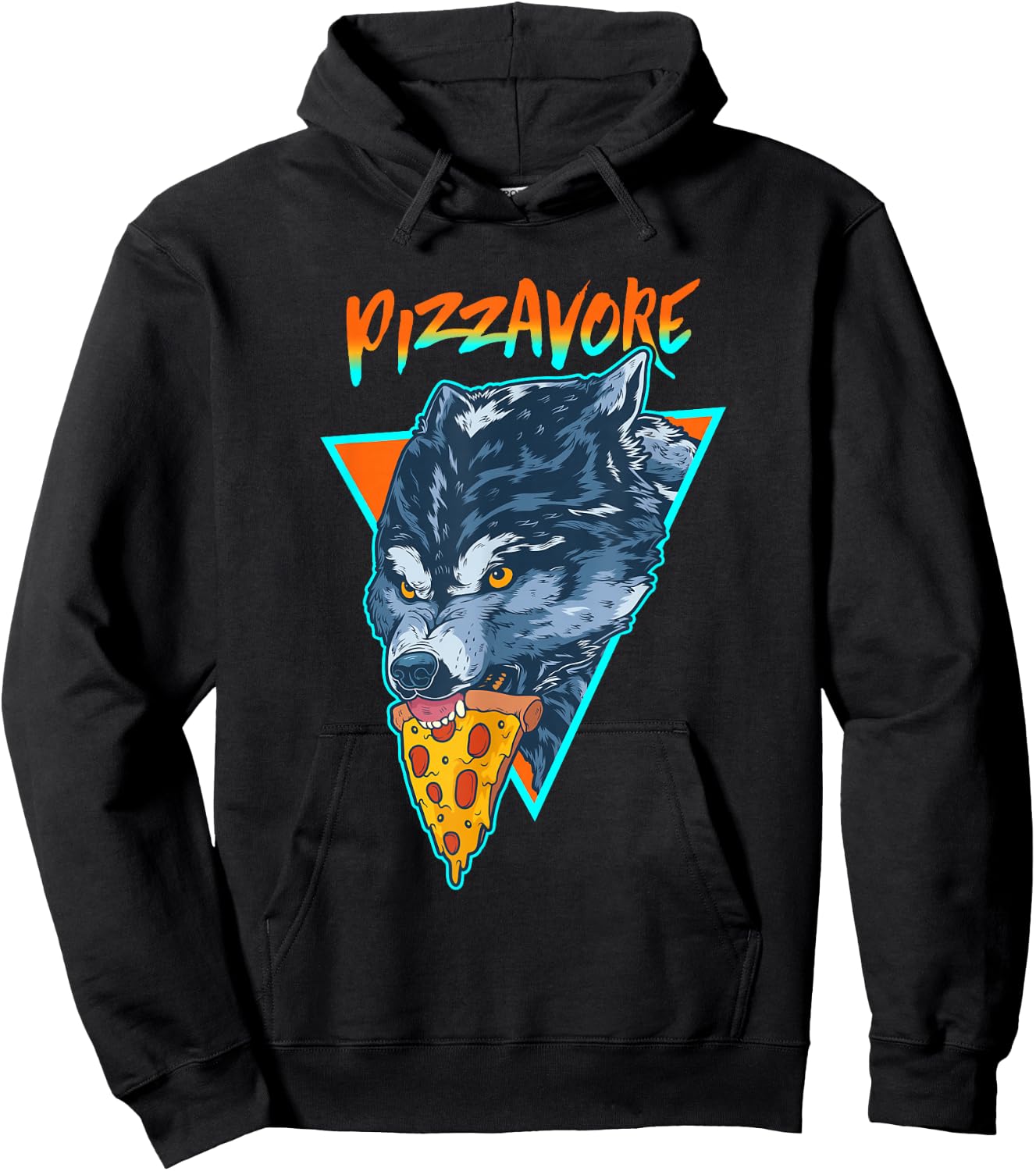 Funny Pizzavore Pizza Lover Word Game Wolf Retro 90s Hoodie - Hoodie | Black