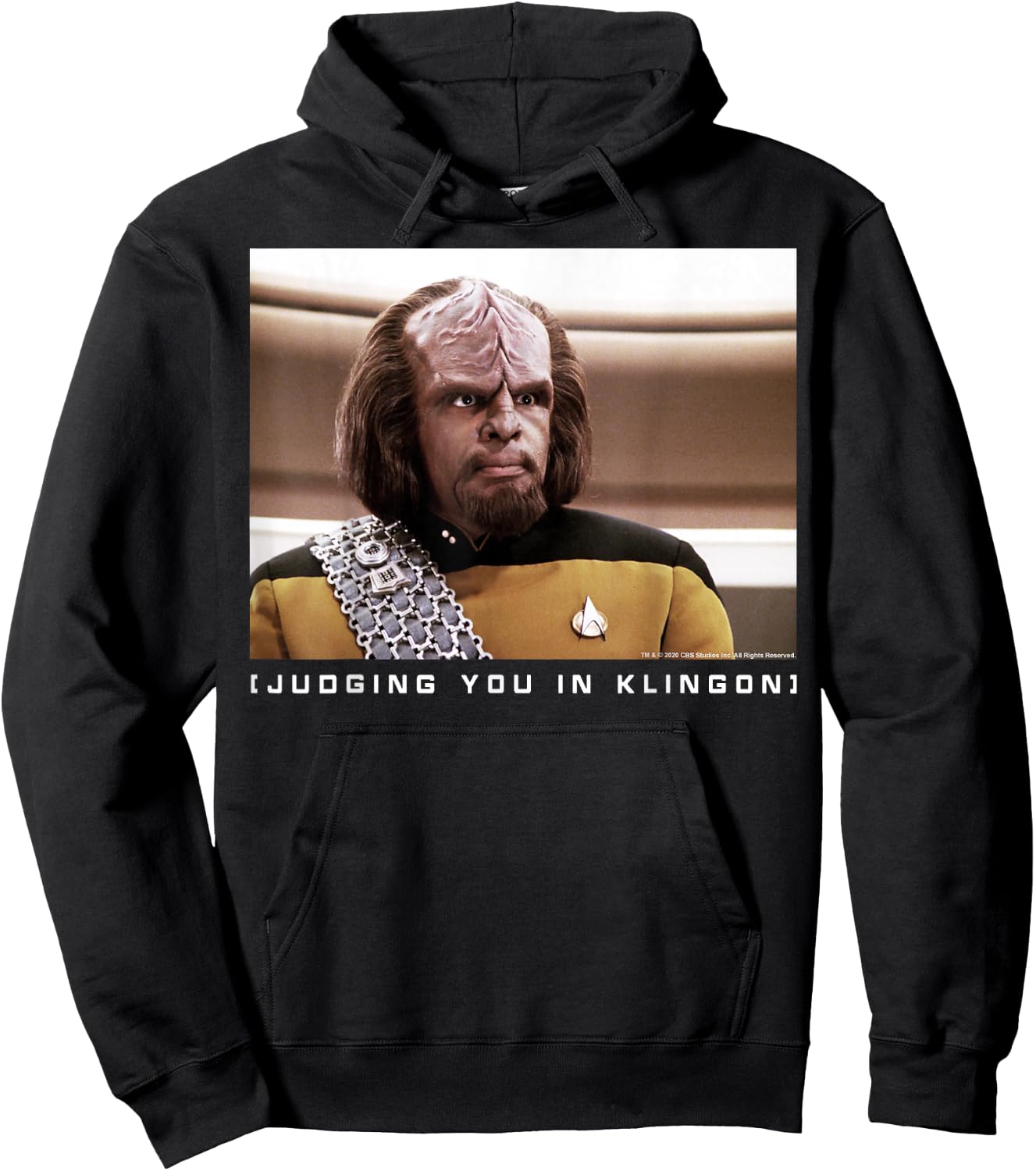 Star Trek: The Next Generation Worf Judging You in Klingon Hoodie - Hoodie | Black