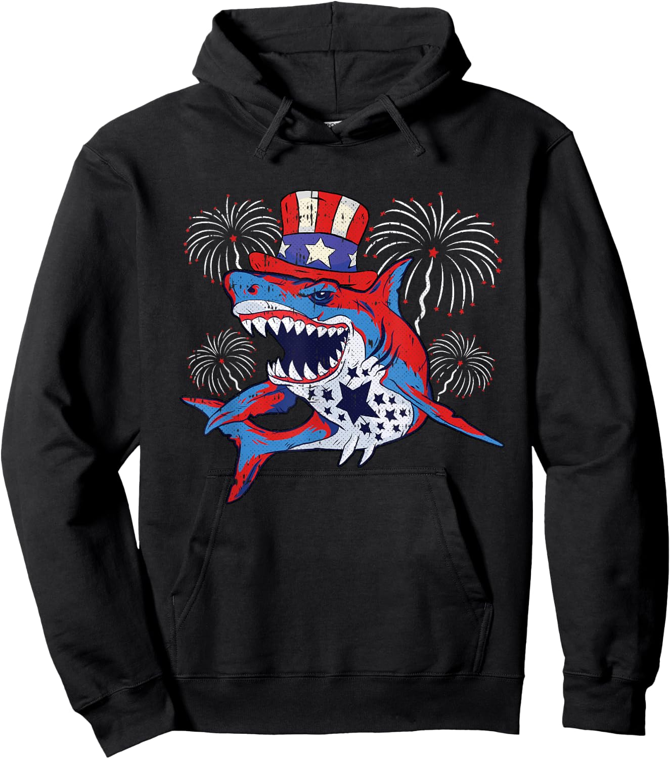 Shark American Flag 4th Of July Jawsome Patriotic Animal Hoodie - Hoodie | Black