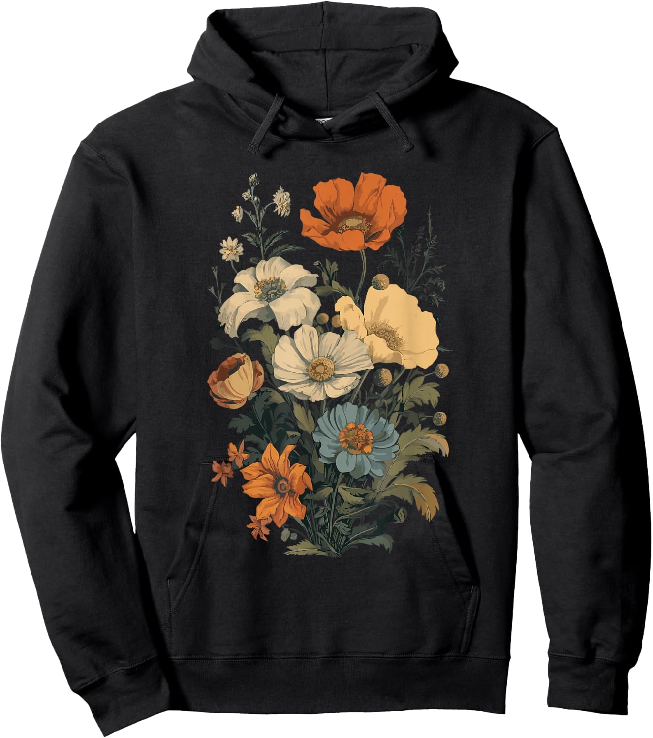 Vintage Flowers Floral Pressed Flower Hoodie - Hoodie | Black