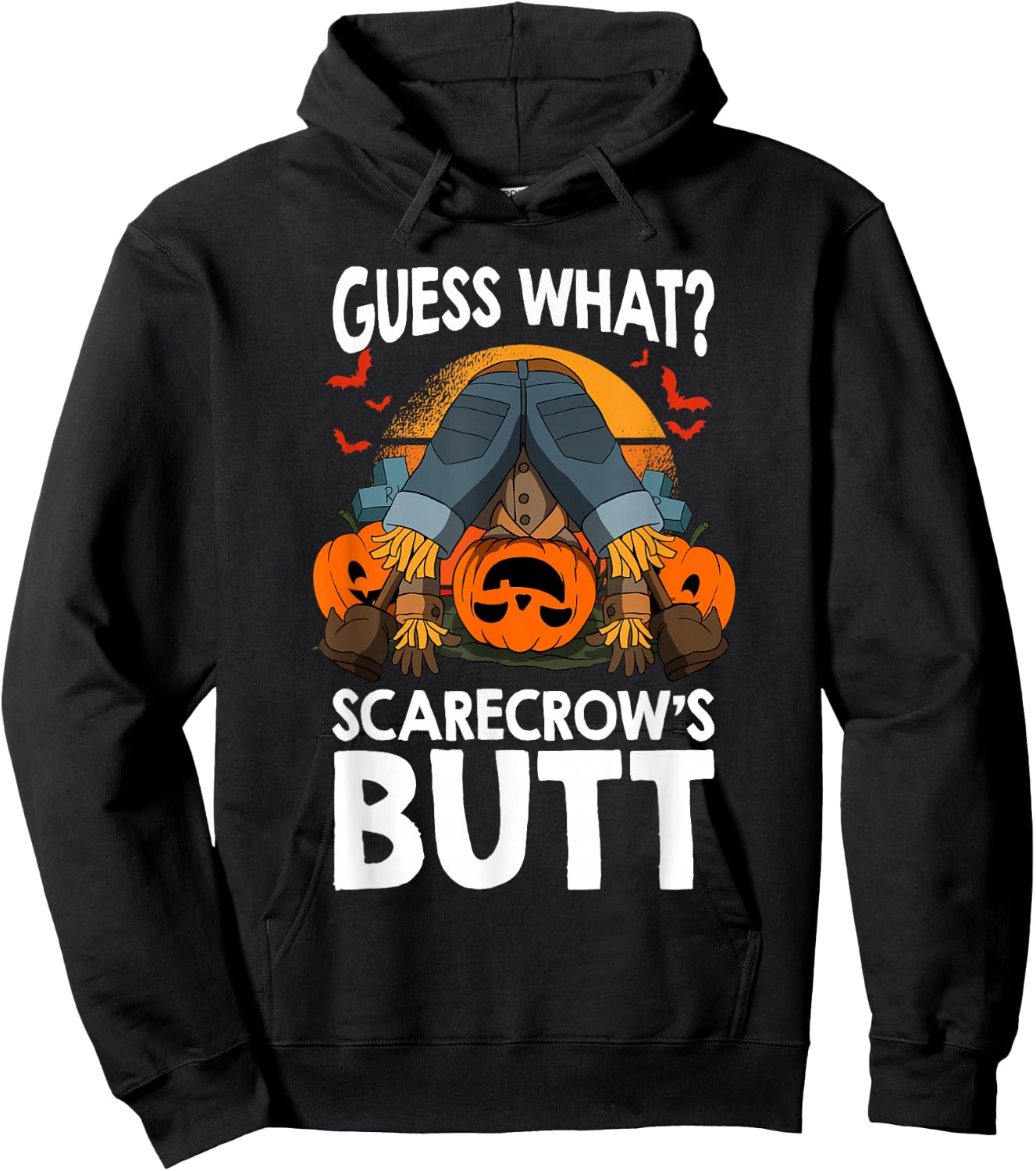Halloween Guess What Scarecrow's Butt Scarecrow and Pumpkin Hoodie - Hoodie | Black