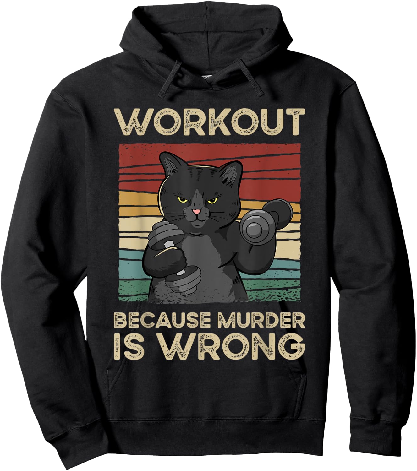 Workout Because Murder Is Wrong Cat Gym Vintage Men Women Hoodie - Hoodie | Black