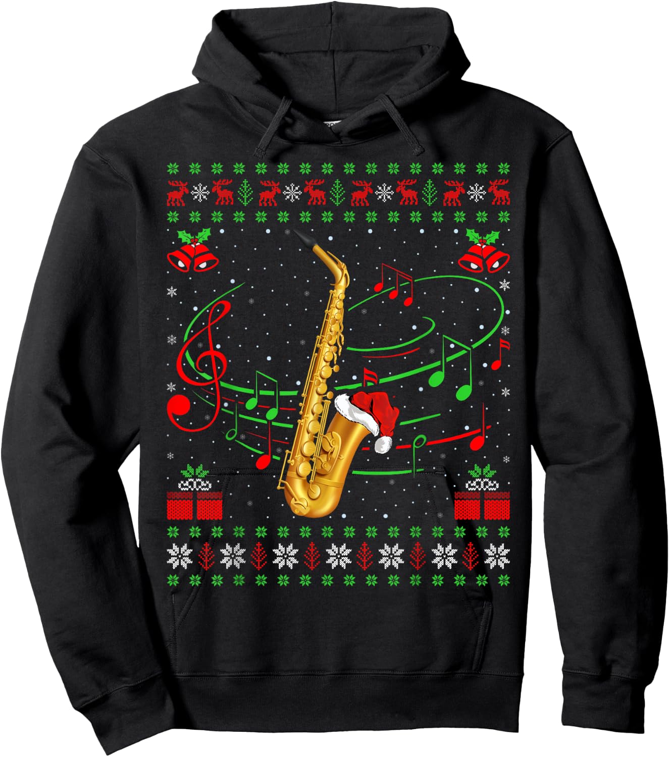 Saxophone Music Lover Xmas Gift Ugly Saxophone Christmas Hoodie - Hoodie | Black