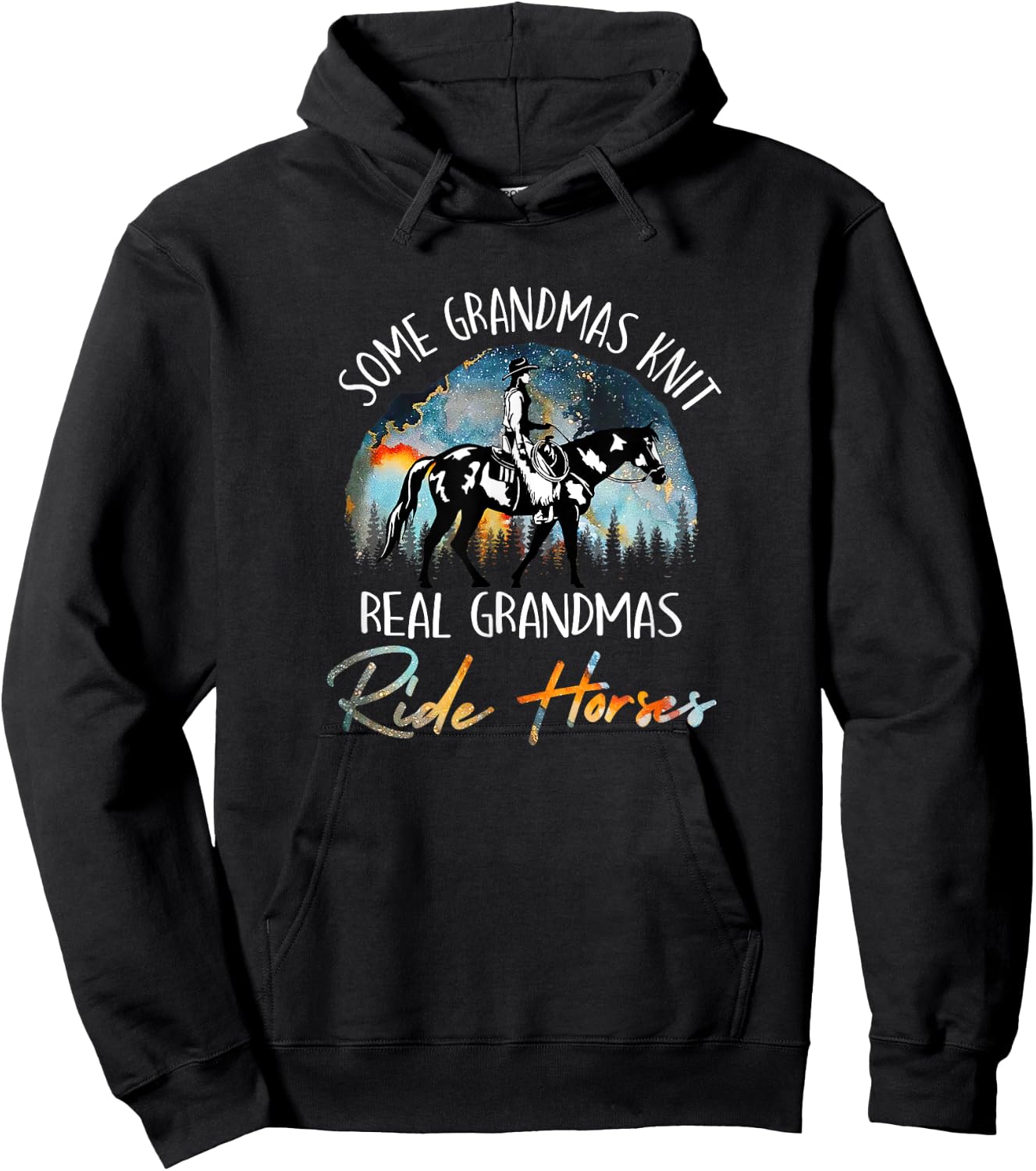 Real Grandmas Ride Horses Grandma Horse Riding Equestrian Hoodie - Hoodie | Black