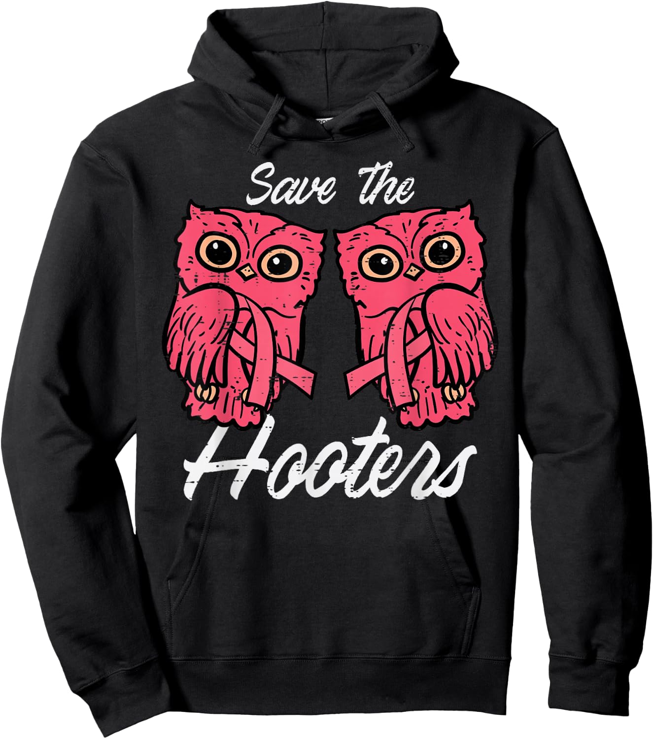 Breast Cancer Owls Save Hooters Funny Awareness Women Men Hoodie - Hoodie | Black