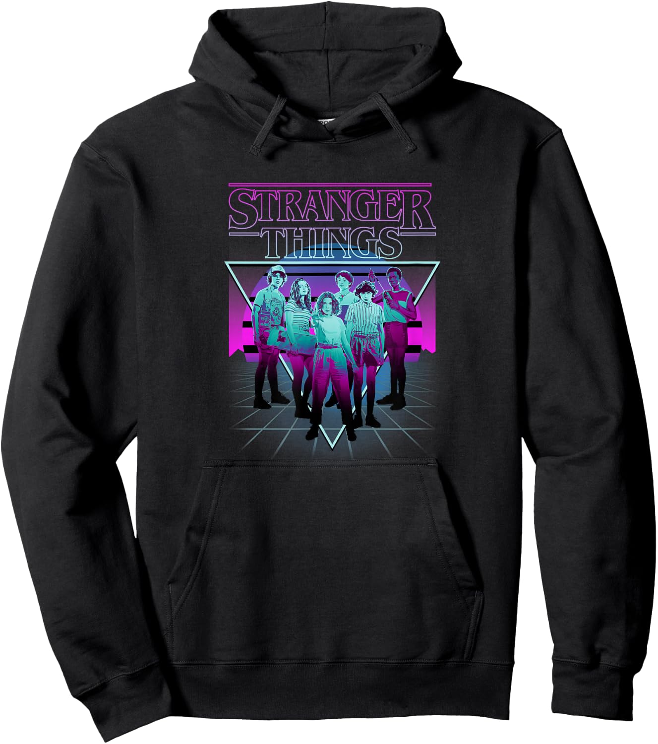 Stranger Things Group Shot Neon Triangle Hoodie - Hoodie | Black