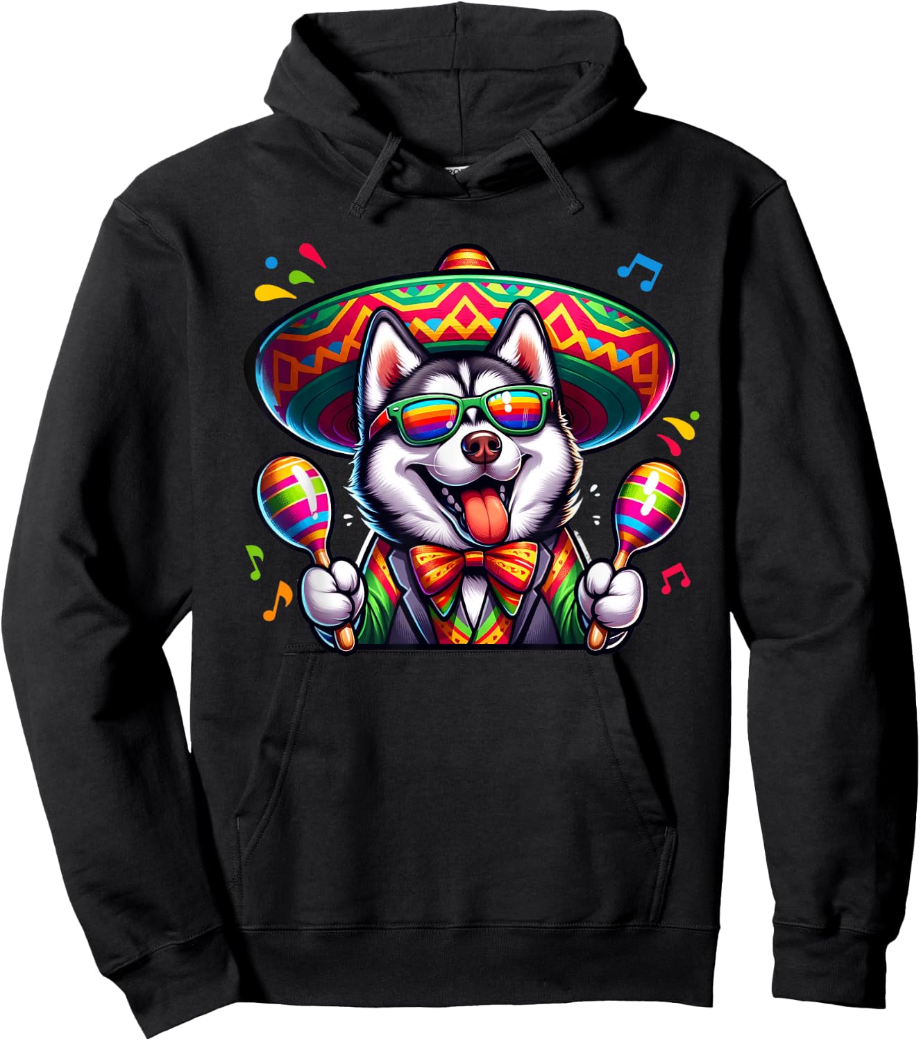 Cinco De Mayo Mexico Siberian Husky Maracas Fiesta Party Hoodie - Hoodie | Black