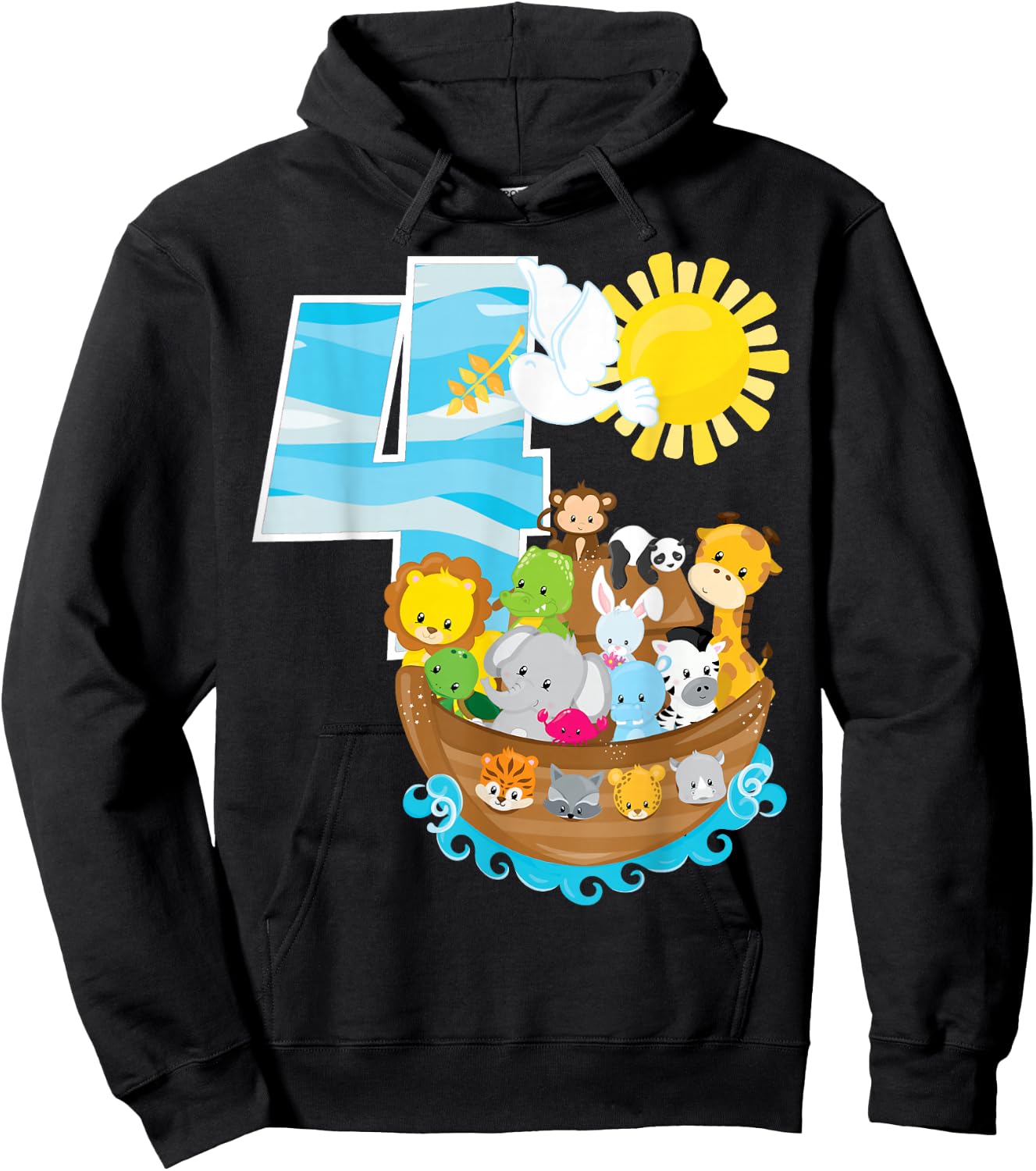 Noah's Ark Birthday Party 4th Birthday 4 Year Old Toddler Hoodie - Hoodie | Black