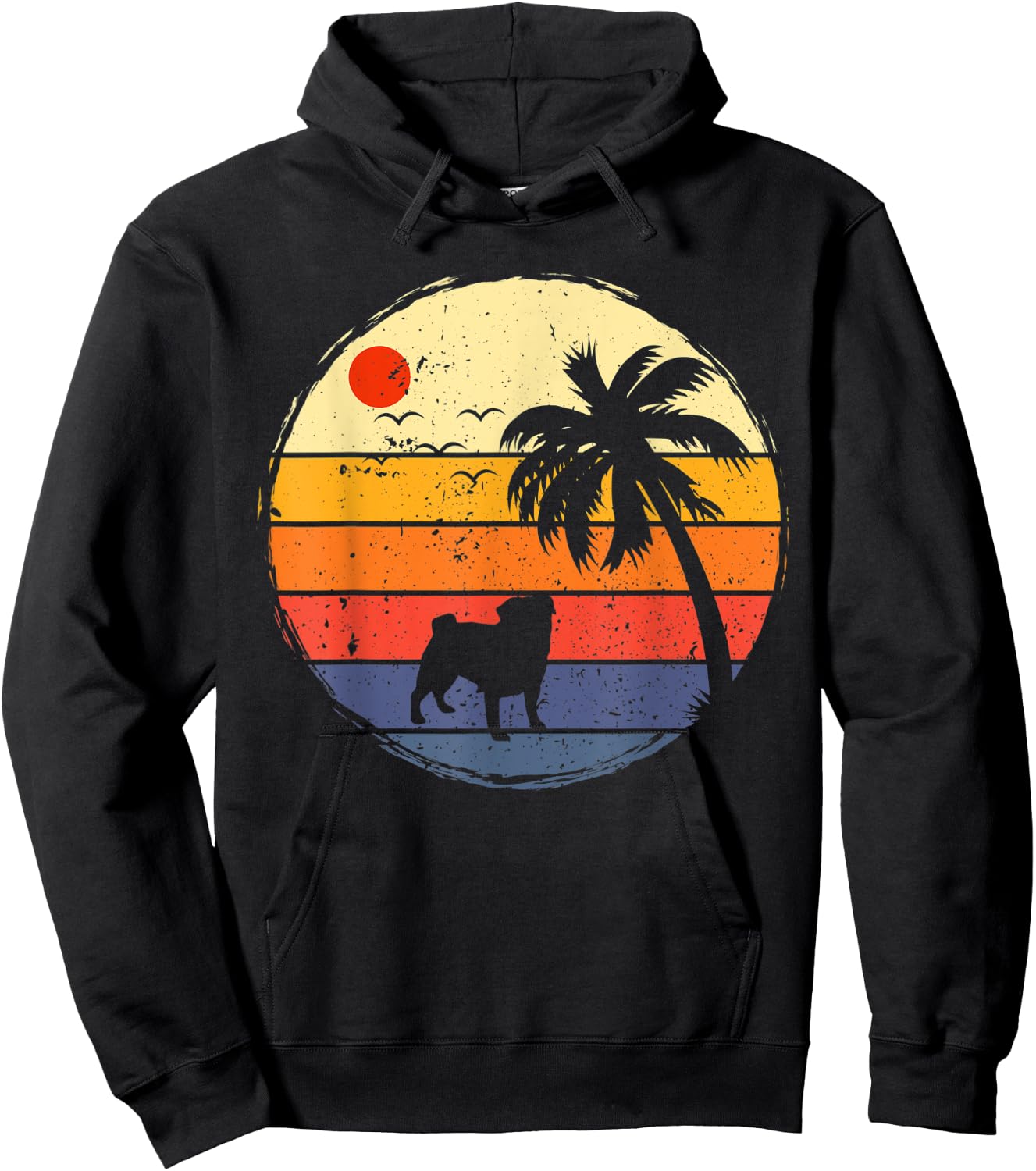 Retro Vintage Style Silhouette Pug Dog Animal Lovers Owners Hoodie - Hoodie | Black